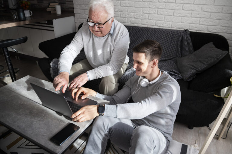 Elderly person struggling with smartphone showing technological gap in old age