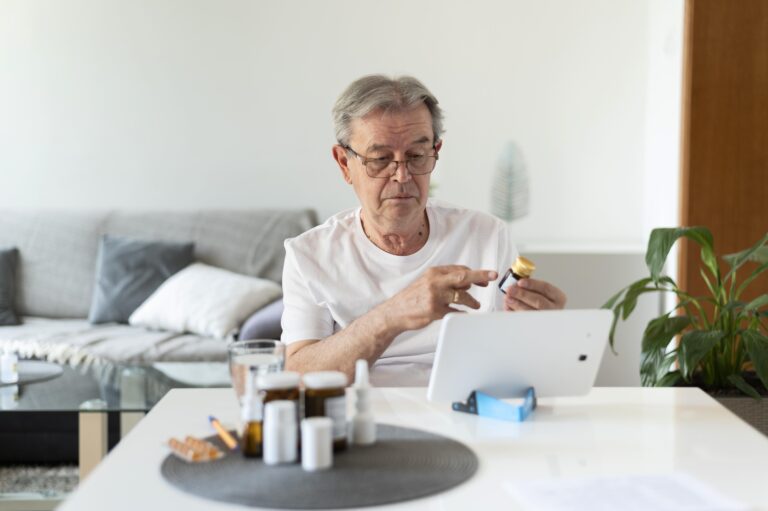 Senior receiving care support for health concerns & self-care needs