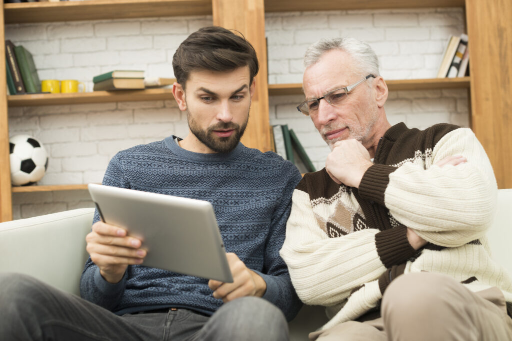 Older adult using a phone excessively while learning healthy digital habits for better mental well-being and balance.