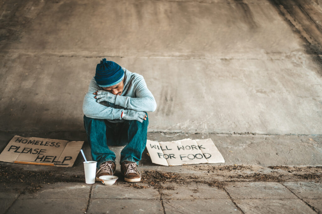 Illustration showing the intersection of poverty and mental health, highlighting emotional distress and support through NGO care.