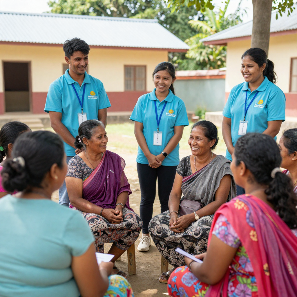 Local NGO workers helping community members as part of grassroots impact across India