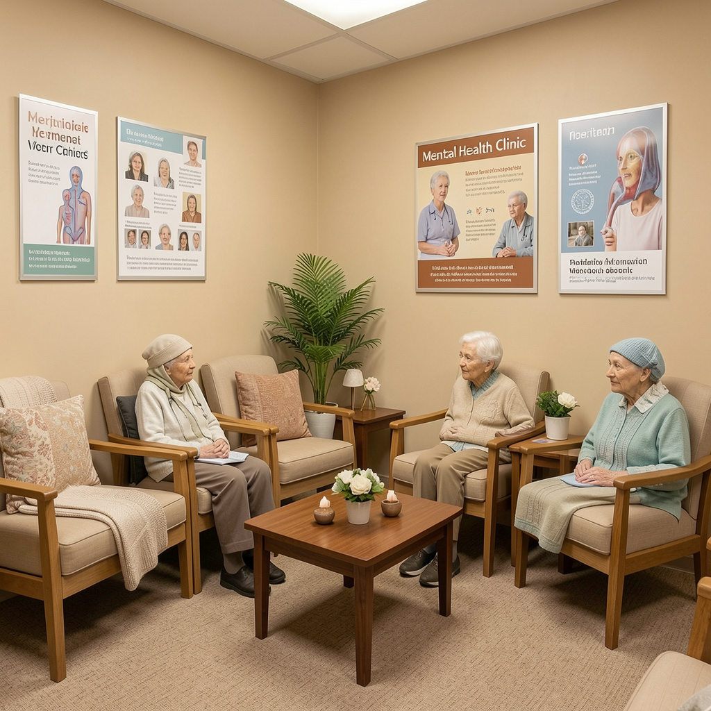 Elderly woman receiving emotional support and counselling through geriatric mental health services in India.