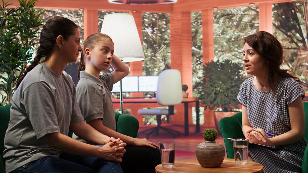 Person having an open mental health conversation with a supportive therapist in a safe and welcoming environment.