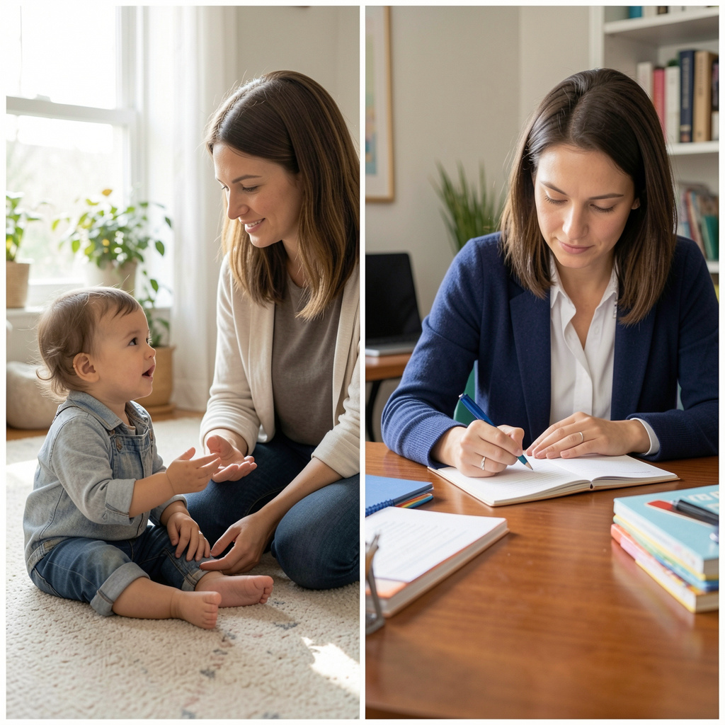Parent guiding a child using gentle parenting and structured parenting approaches at home.