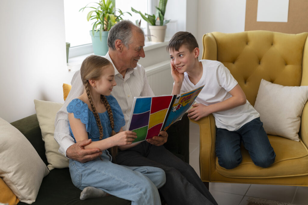 Families member from different generations talking and connecting with understanding