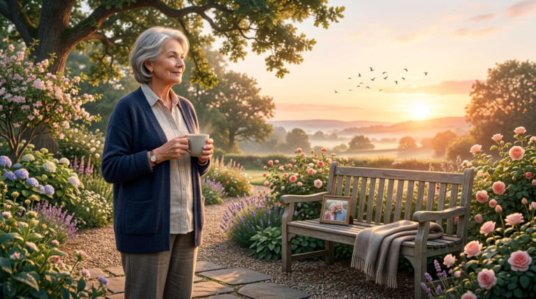 Widow rebuilding emotional independence and finding strength after the loss of a spouse