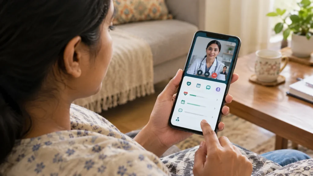 Mobile healthcare app helping users access health information, follow-up support, and connect with care.