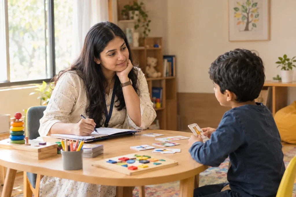 Psychologist conducting a psychological assessment to understand a child’s needs and guide the right support.